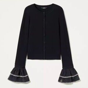 NWT Twinset Black Cardigan Sweater with Organza Sleeve Ruffles Frill Large
